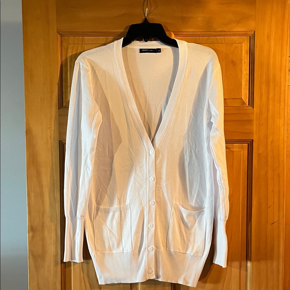Lightweight White Button-Front V-Neck Cardigan - image 1